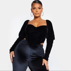 Black puff sleeve velvet corset top